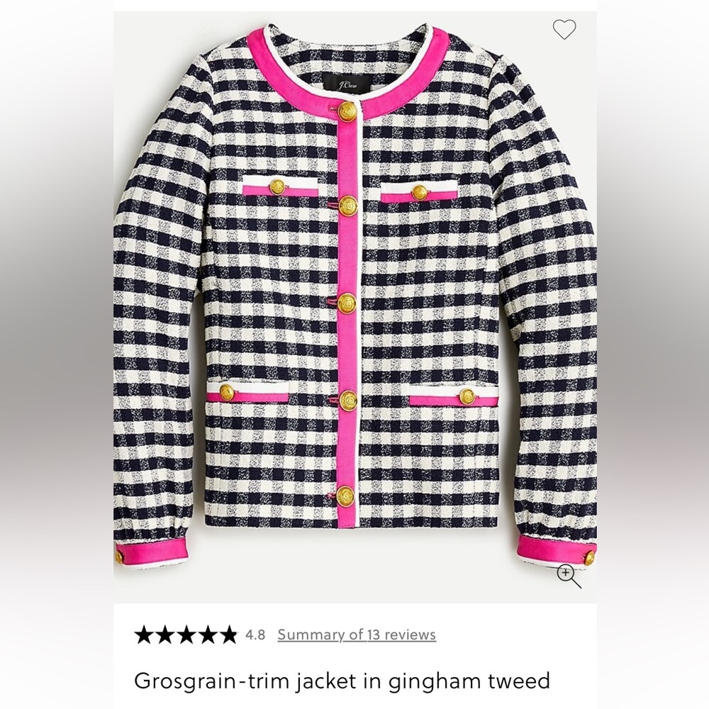 NWT J.Crew Grosgrain-trim Lady Jacket Navy Ivory pink Check tweed sz 6 aj953